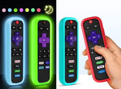 Vista 7 de （2 Pack） ONEBOM Cover for Roku Remote, Silicone Case for Hisense/TCL Roku TV Steaming Stick Express Control, Universal Remote Sleeve Skin（Green Blue