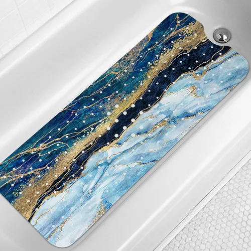 Vista 7 de LNOND Tapete de baño de mármol antideslizante, extra largo de 40 x 16 pulgadas, tapete antideslizante para bañera, tapete de ducha de mármol negro