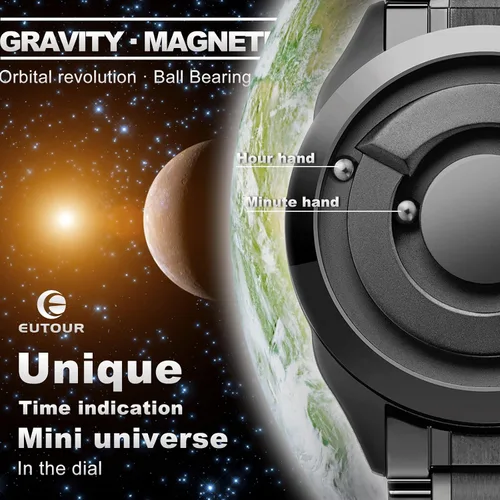 Vista 4 de EUTOUR Reloj de pulsera para hombre, magnético, minimalista, unisex, de acero inoxidable