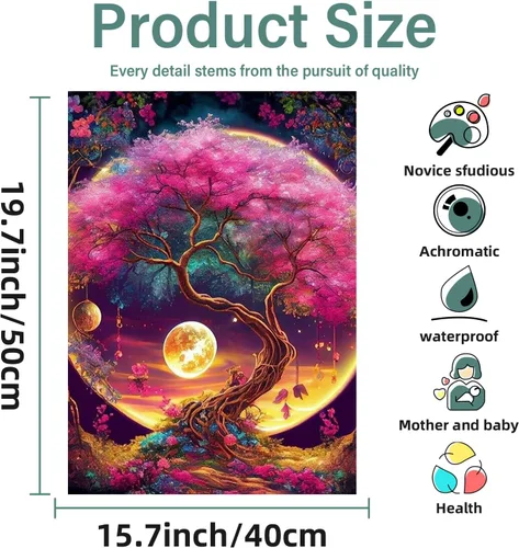 Vista 2 de Aestalrcus Kit de pintura por números de árbol de la vida para adultos, pintura de árbol por números para adultos principiantes, kits de pintura por