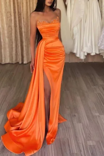 Vista 2 de Vestidos de baile de graduación de sirena con lentejuelas y cuentas sexy, vestidos de noche formales largos de satén con abertura