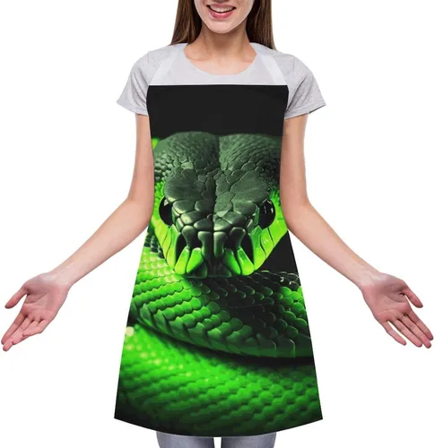 Vista 3 de MUSM Apron for Adults - 27.6 X 31.5 Inch, Heavy-Duty Polyester Aprons with Two Large Pockets, Waterproof 3D Snake Kitchen Apron for Cooking