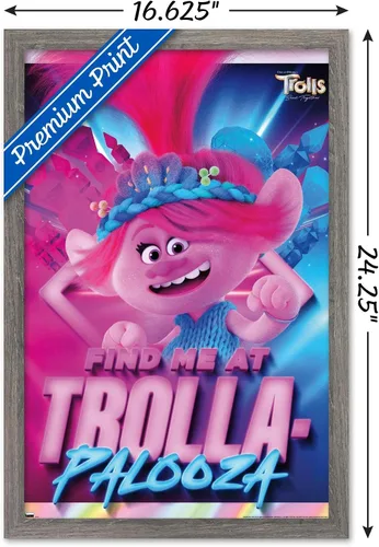 Vista 3 de Trends International Trolls: Band Together - Póster de pared de amapola, 22.4 pulgadas de largo x 14.7 pulgadas, versión enmarcada de madera