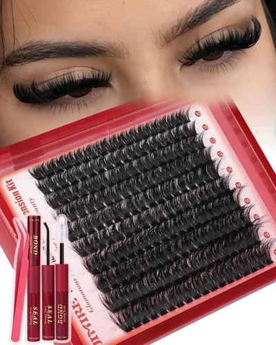 Vista 15 de JIMIRE Extensiones de pestañas naturales en racimo 320 piezas, extensiones de pestañas en racimo Wispy 30D+40D, rizadas en D, 9-16MM, mezcladas