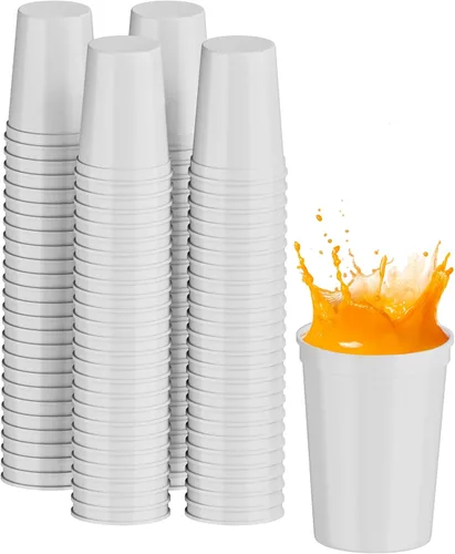 Vista 59 de PartyPrints Paquete de 100 vasos de plástico en blanco reutilizables de 10 a 12 onzas, vasos de estadio a granel, sin BPA, aptos para lavavajillas