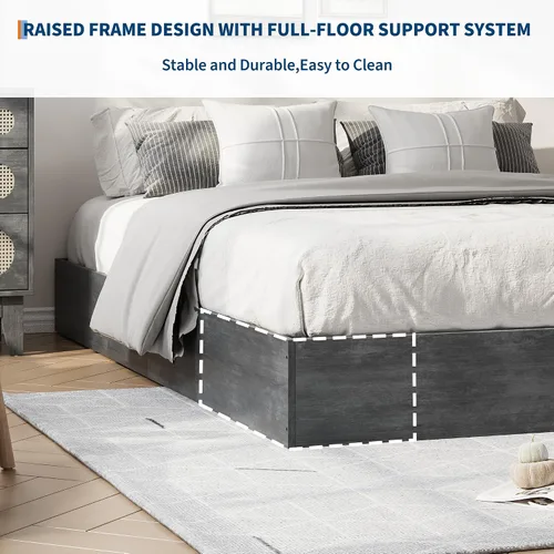 Vista 4 de IDEALHOUSE Marco de cama de plataforma tamaño individual, soporte de listones de madera, no necesita somier, fácil montaje Wooden Slat Support,No
