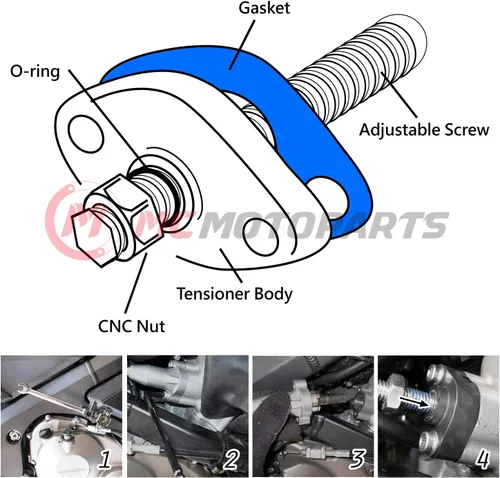 Vista 4 de MC MOTOPARTS CNC ajustable HP Manual Cam cadena tensor para Yamaha WR450F + WR250F + FZS1000 Fazer + YZF R1 + YZ250FX, Negro