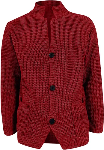 Vista 4 de Suéter de manga larga con botones para hombre, talla grande y alta, de punto, ajustado, L14O