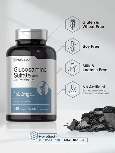 Vista 4 de Horbäach Sulfato de glucosamina 1500mg 240 comprimidos 2KCI con potasio Suplemento sin OMG y sin gluten