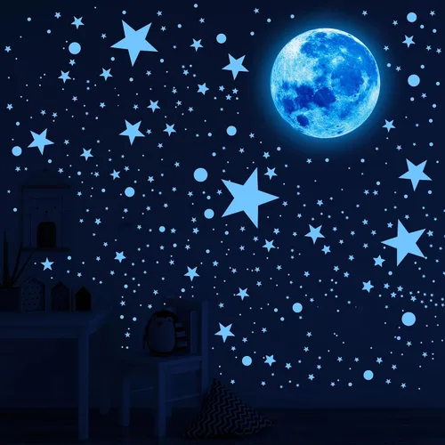 Vista 7 de 492 calcomanías de pared que brillan en la oscuridad para Celing Glow Moon