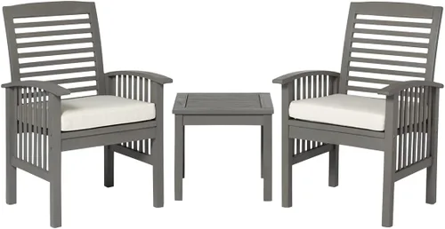Vista 7 de Walker Edison Sillas de comedor de madera de acacia con respaldo de listones (juego de 2) y mesa auxiliar de madera Lio Oslo Patio Sense Marrón