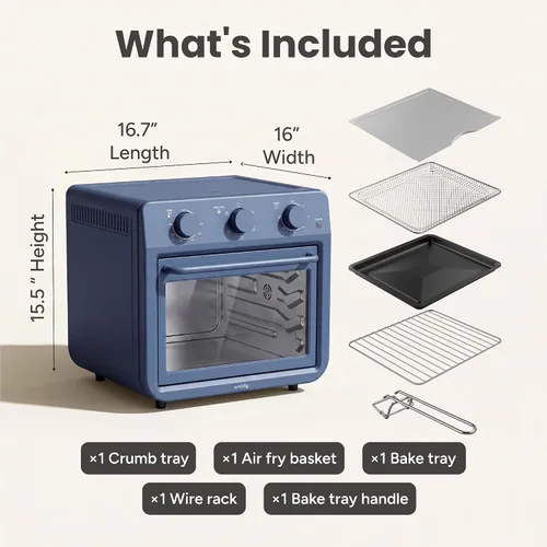 Vista 6 de SMIRLY Combo de horno tostador de freidora de aire 6 en 1, horno tostador Azul