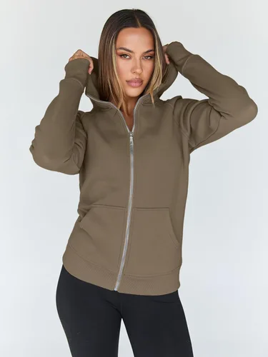 Vista 101 de Trendy Queen Sudaderas con capucha y cremallera para mujer, chaquetas de vellón, talla extragrande, moda de otoño e invierno