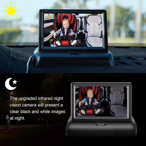 Vista 6 de Espejo de coche para bebé, cámara y monitor con visión nocturna por infrarrojos, mejor monitor de bebé para asiento de coche