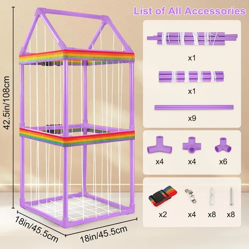 Vista 2 de Basumee Almacenamiento de animales de peluche, zoológico, para niños, con dos correas de arco iris, tubo de PVC, organizador de almacenamiento