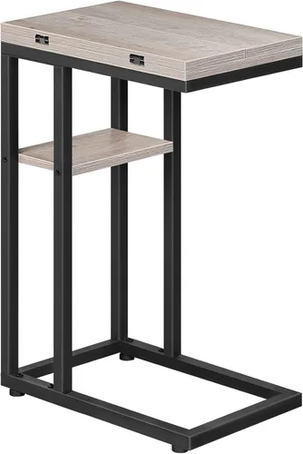 Vista 9 de HOOBRO Mesa auxiliar plegable, mesa lateral en forma de C con estante de almacenamiento, pequeña mesa de aperitivos adecuada para sala de estar
