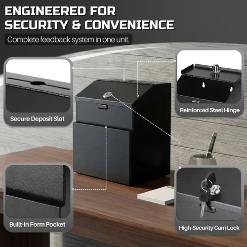 Vista 6 de Flexzion Caja de sugerencias con candado, caja de metal con ranura, caja de donación de montaje en pared con candado para boleta, tarjetas