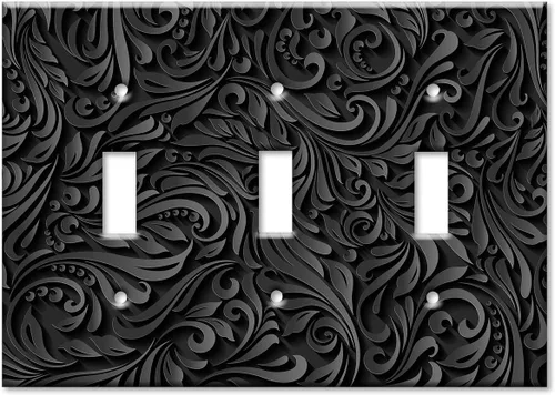 Vista 13 de Art Plates - Placa de interruptor basculante de doble banda (Rocker - GFCI) - Placa de pared - Estampado floral negro - Hecho en Estados Unidos