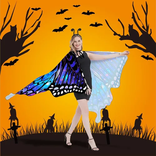 Vista 4 de Alas de mariposa para mujer disfraz de mariposa de Halloween para mujer disfraz de Halloween para mujer capa de ninfa y pixie