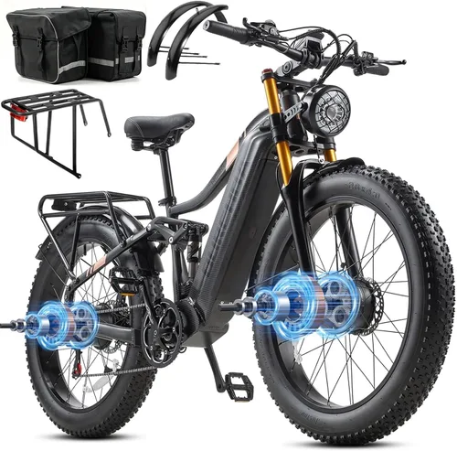 Vista 20 de 2026 AWD Electric Bike for Adults Dual Motor 5000W/3000W/1500W Peak 40MPH/32MPH Fast Ebike, Up to 70 /90 /160 Miles Long Range, 26" Full Suspension