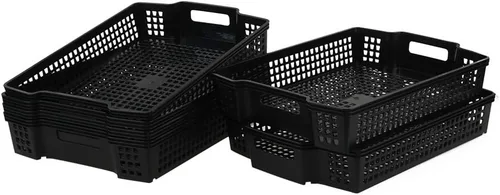Vista 9 de Sandmovie Bandeja grande para almacenamiento, organizador de plástico para cocina, aula, oficina, negro, 6 paquetes