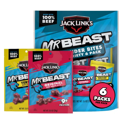 Vista 9 de Jack Link's MrBeast Original y Teriyaki - Cecina de res (paquete de 6) 5.4