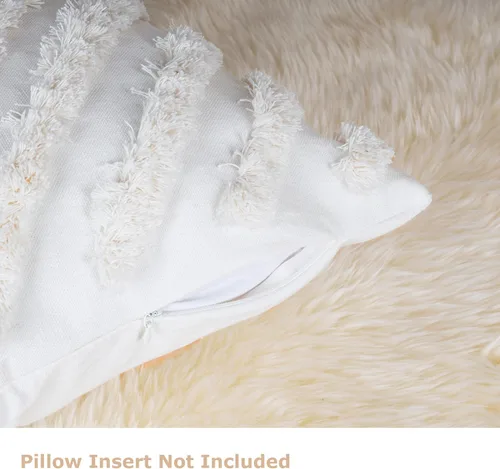 Vista 4 de AELS Fundas de almohada decorativas bohemias con textura de 18 x 18 pulgadas, moderna funda de almohada geométrica de mediados de siglo a rayas