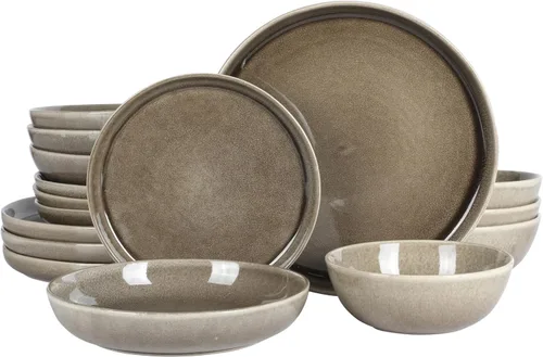Vista 16 de Gibson Elite Peach Orchard - Juego de vajilla de porcelana de hueso de 12 piezas para 4, platos y cuencos estriados en relieve, apto