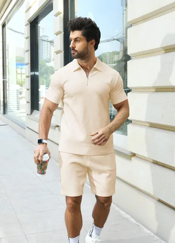 Vista 5 de KUYIGO Conjunto de camisa polo y pantalones cortos para hombre, trajes de verano a la moda, casual, de manga corta, traje de 2 piezas para hombre