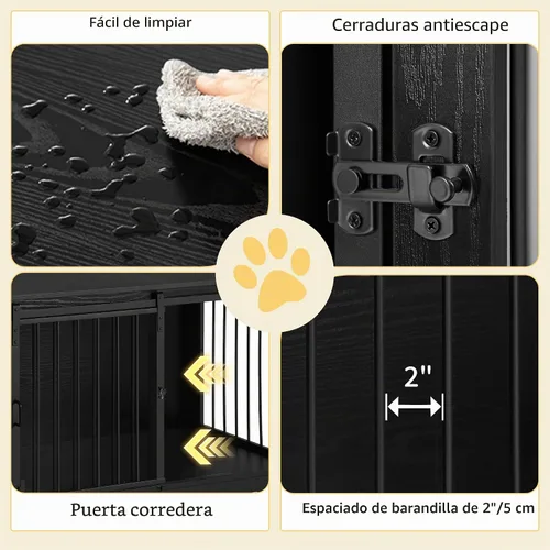 Vista 5 de Hzuaneri Mueble de jaula para perros de 27.2 pulgadas con puerta de granero, perrera resistente para interiores con 2 puertas, mesa auxiliar jaula