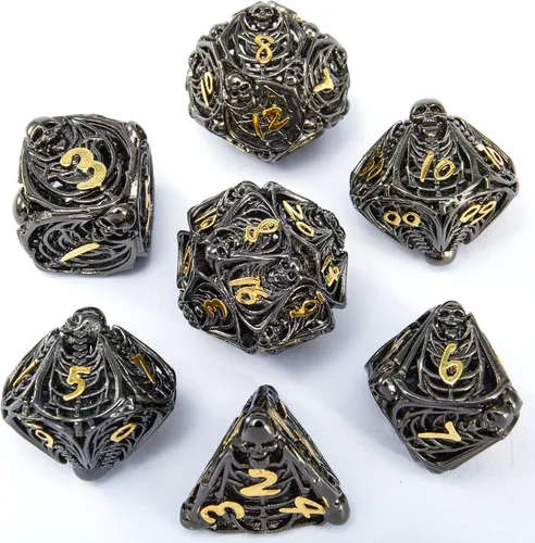 Vista 20 de Dados DND, dados de metal huecos D&D, juego de dados de mazmorras y dragones con caja de regalo, 7 piezas de juegos de dados poliédricos steampunk