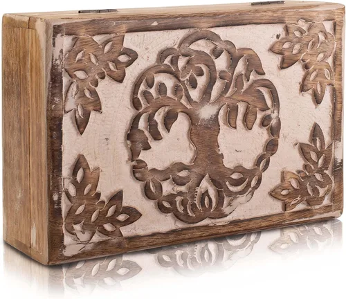 Vista 5 de Grandes regalos de cumpleaños, joyero de madera decorativo hecho a mano, organizador de joyas tallado en árbol de la vida, caja de recuerdos, caja