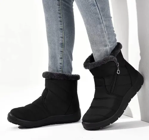 Vista 7 de Cheval Botas de invierno con cremallera para mujer, botines cálidos con forro de piel, antideslizantes, impermeables, cómodas, botas de invierno