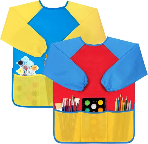 Vista 10 de Bassion Kids Art Smock, Toddlers Painting Aprons Colorful Waterproof Children Artist Smock Age 2-8 Years Gifts