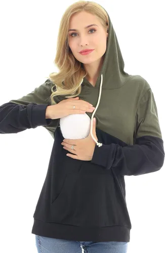 Vista 5 de Bearsland - Suéter de lactancia para mujer, con capucha y bolsillos, para maternidad Verde Armada (ArmyGreen)