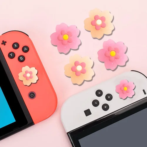 Vista 7 de PERFECTSIGHT Glitter Sakura Switch Thumb Grips Cute Joystick Caps for Nintendo SwitchSwitch LiteSwitch OLED, 4 PCS Thumbstick Cover Analog Stick