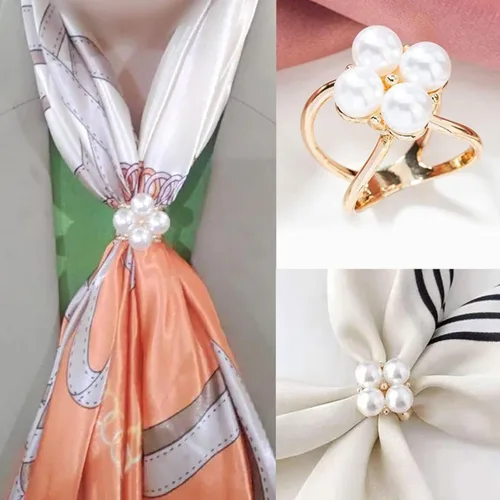 Vista 62 de 4 piezas de clip de anillo de bufanda para mujer, broche de perlas y flores, hebilla de metal para chal, accesorios de decoración para damas y niñas