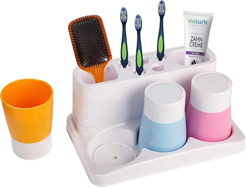 Vista 3 de Aebeky Juego familiar para cepillo de dientes para niños, organizador de almacenamiento de baño (naranja+azul+rosa)