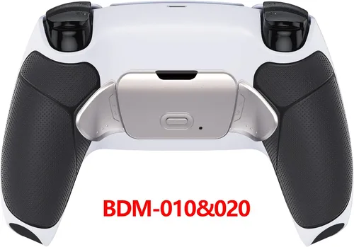 Vista 4 de eXtremeRate Silver Real Metal Buttons (RMB) Version RISE 2.0 Remap Kit for PS5 Controller with Black Rubberized Grip White Back Shell, Upgraded