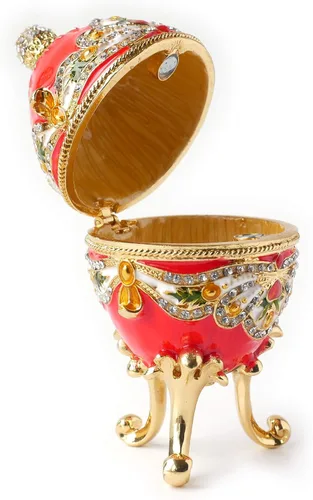 Vista 2 de Apropos Huevo Faberge de estilo clásico vintage pintado a mano con esmalte rico y diamantes de imitación brillantes (rojo rey)
