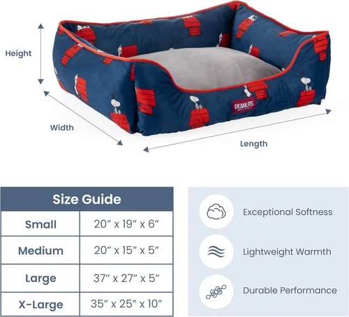 Vista 5 de Berkshire Peanuts® Cama para perros y gatos, almohadilla de felpa de forro Poses de casa para perros Snoopy regular azul marino