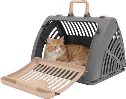 Vista 15 de SPORT PET Designs - Transportador plegable de viaje para gatos - Colección de transportador plegable de plástico con puerta frontal, cama