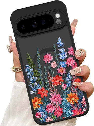 Vista 23 de ZIYE Funda magnética para Google Pixel 9 Pro XL de 6.8 pulgadas [compatible con MagSafe] funda de policarbonato duro y TPU suave con flor de cerezo