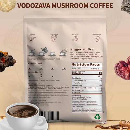 Vista 7 de Café instantáneo de hongos en polvo Extracto de café expreso con melena de leones Chaga cola de pavo Shiitake Cordyceps Reishi 20 porciones