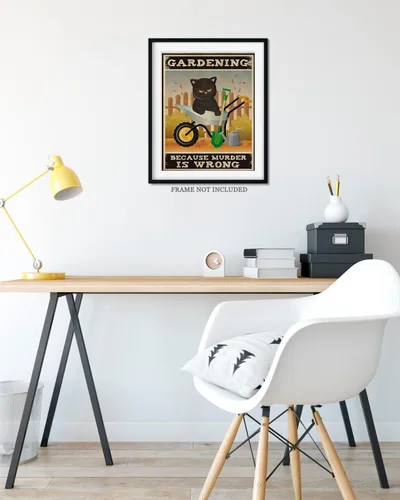 Vista 8 de Gardening Because Murder Is Wrong Room Decor - Retro Wall Decor for Kitchen Bakery Bathroom Bedroom - Funny Wall Art Gift for Women Men Cat Lovers
