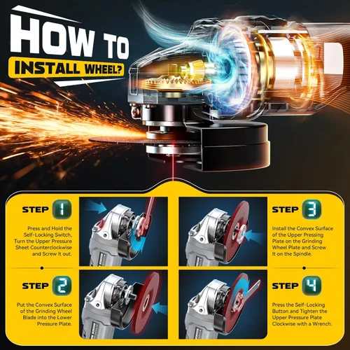 Vista 6 de MtiolHig Amoladora angular inalámbrica compatible con batería Dewalt de 20 V: 3 velocidades ajustables 10000 RPM herramienta de amoladora sin Negro