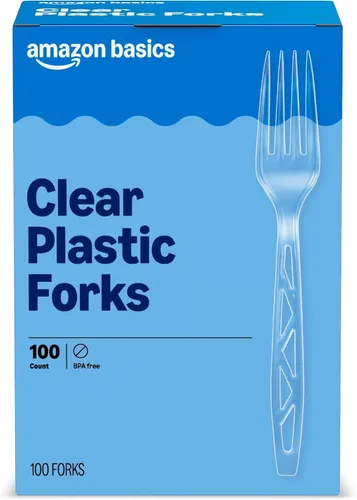 Vista 6 de Amazon Basics Tenedores desechables de plástico transparente, calidad premium, 100 unidades, paquete grande