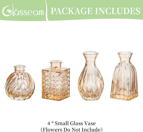Vista 8 de Glasseam Jarrones de cristal para centros de mesa: pequeño jarrón de flores, juego de 4 mini jarrones vintage para flores, jarrón de centro de mesa