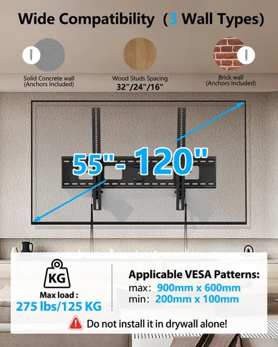 Vista 3 de FORGING MOUNT Soporte de pared de TV inclinable resistente para televisores grandes de 47 a 120 pulgadas, soporte de TV de perfil bajo