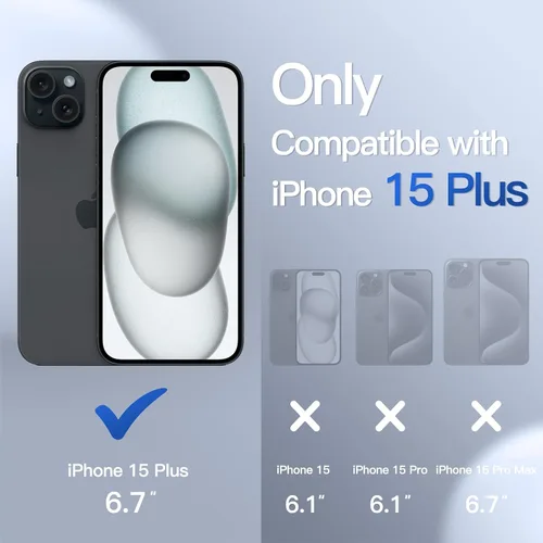 Vista 2 de JETech Funda mate para iPhone 15 Plus de 6.7 pulgadas, a prueba de golpes, protección contra caídas de grado militar, cubierta trasera translúcida
